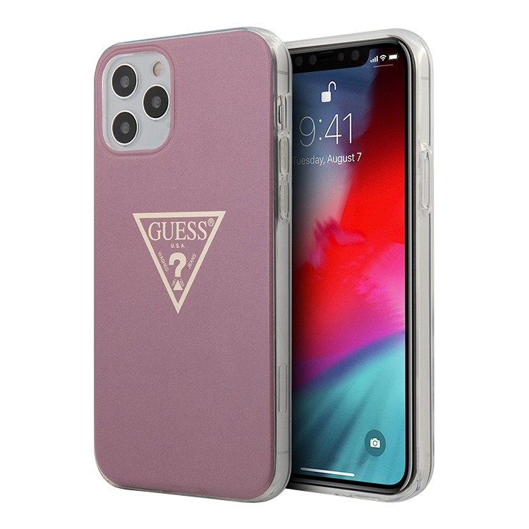 Чехол Guess Metallc effect Triangle logo для iPhone 12 Pro Max, розовый