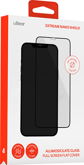Защитное стекло uBear Ext. Nano Antibact для iPhone 13/13 Pro, черная рамка