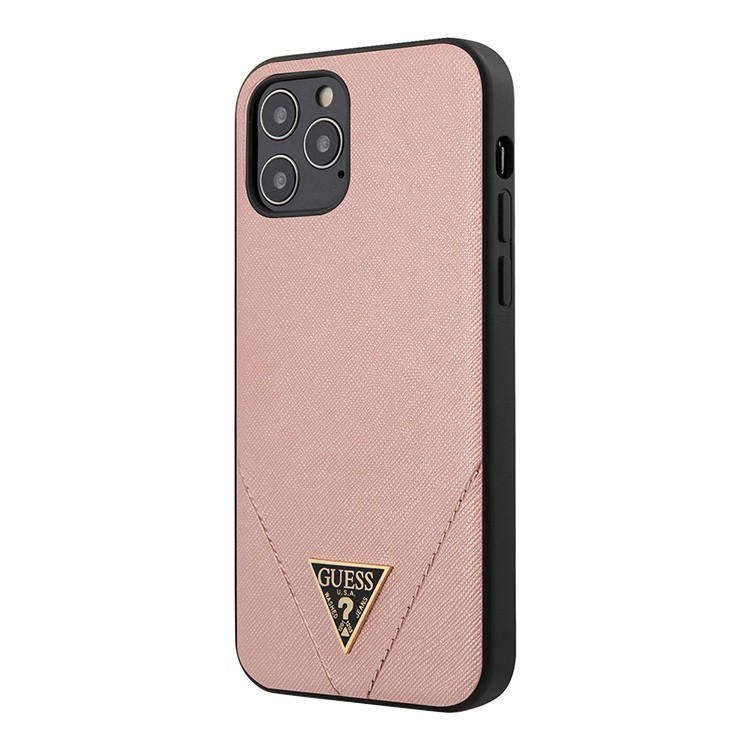 Чехол Guess Saffiano Triangle metal logo для iPhone 12/12 Pro, розовый