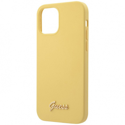 Чехол Guess Liquid Silicone Gold metal Logo для iPhone 12 Pro Max, желтый