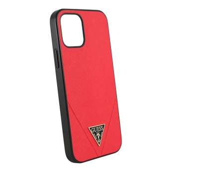 Чехол Guess Saffiano Triangle metal logo для iPhone 12 Pro Max, красный