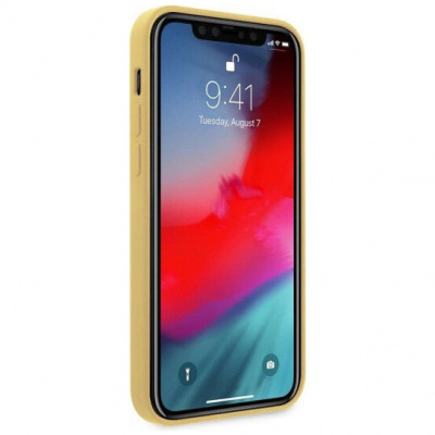 Чехол Guess Liquid Silicone Gold metal Logo для iPhone 12 Pro Max, желтый